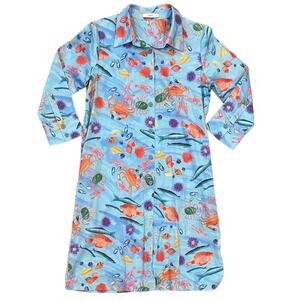 Leggiadro St Tropez Printed Cotton Shirt Dress in French Fishes